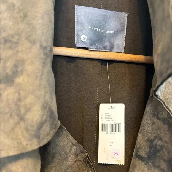 NWT Anthropologie Roxie Sueded Tie Dye Trench Coat Brown Black Tie Waist Size M - Picture 6 of 7